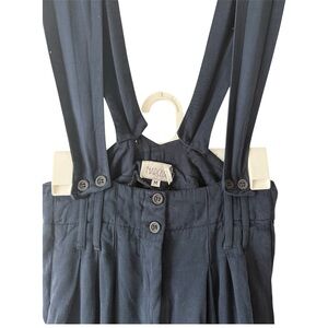 Narcissus Navy Short Overalls With Buttoned Straps, Pleats and Pockets